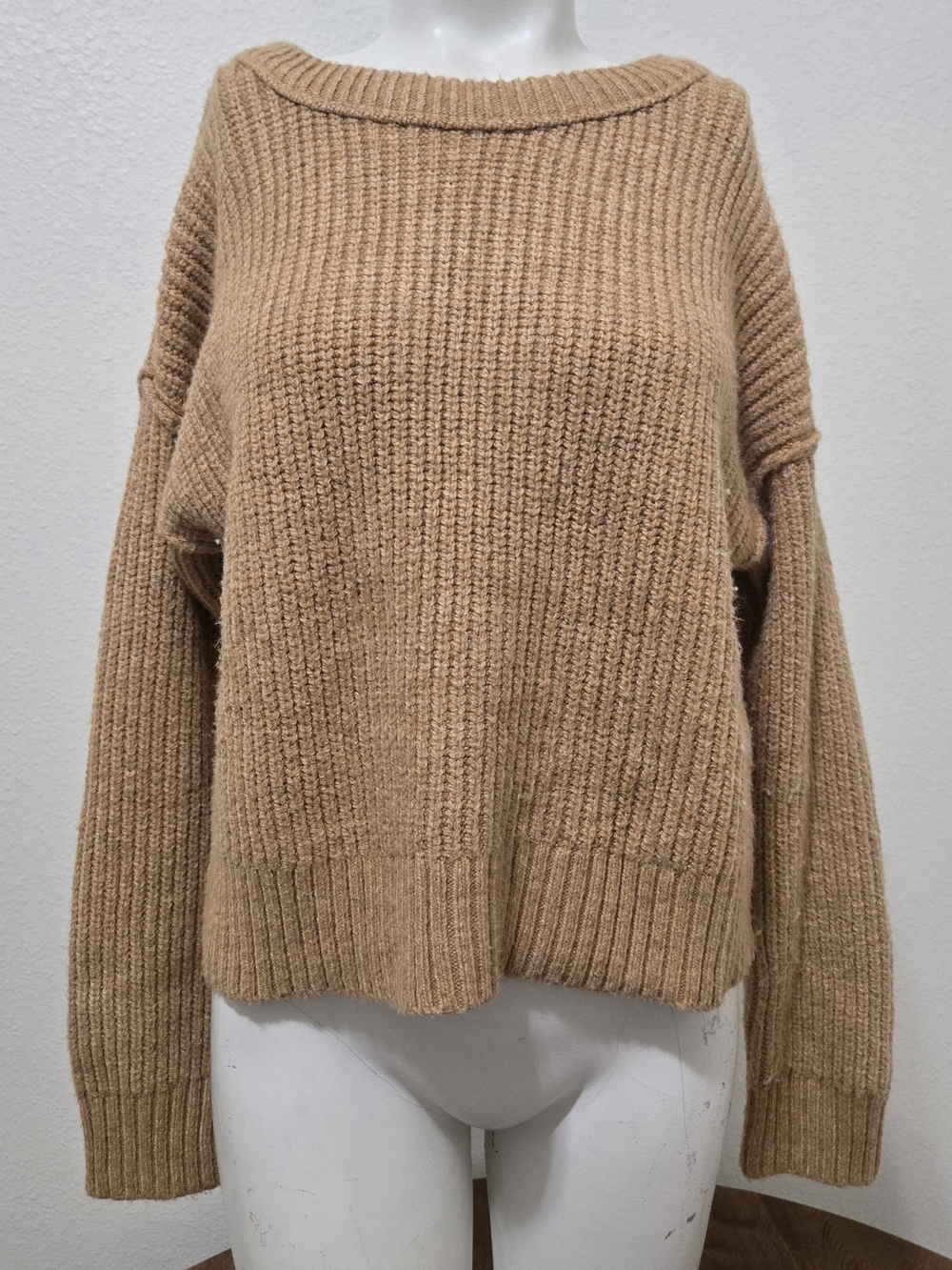 American Eagle XXS Chunky Knit Sweater Tan Camel Wool Blend Pullover